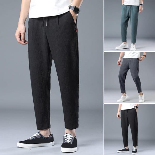 Men Elastic Waist Pants Drawstring Waist Men Bottoms Men's Drawstring Ninth Pants with Elastic Waist Straight Leg for Daily