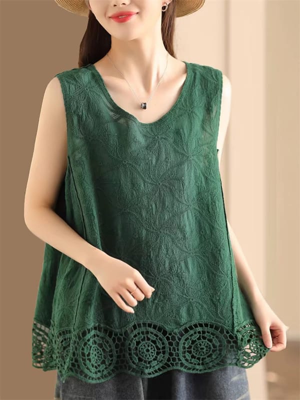 Artistic Versatile Jacquard Knitted Vest For Women's Summer Comfortable Hollow Out T-Shirt Casual Solid Color Tops K1735