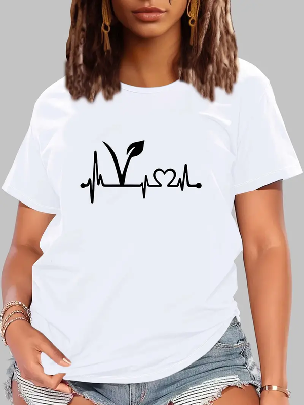 ECG Love Women's T-shirt Summer Fashion Short sleeved T-shirt Top Printed O-neck Leisure T-shirt Women's Clothing
