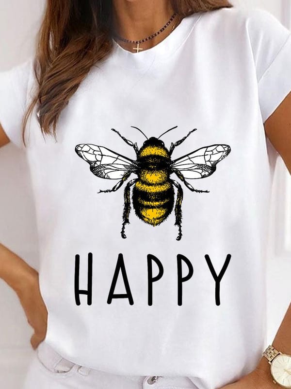 Bee Letter 90s Cute Lovely Short Sleeve Graphic Tee Clothes Summer Ladies Print T Fashion Women's Clothing Female T-shirts