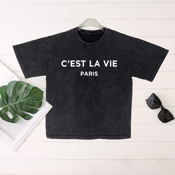 Seeyoushy C'EST LA VIE PARIS Women's Printed Top New Summer Wash To Do Old Short-sleeved Women's Tshirt Trend Casual Street Wear