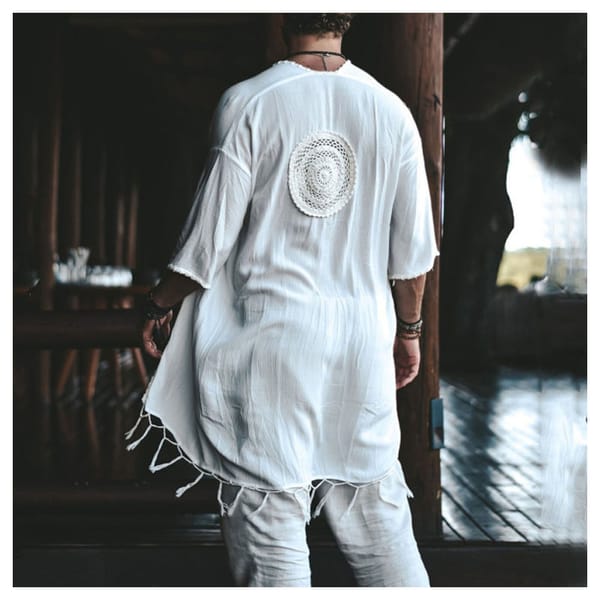 Men's Long White Cardigan Spring / Summer Thin Men's Sun Protection Shirt Men Tulum Linen Holiday Cardigan Fringe Long Cardigan