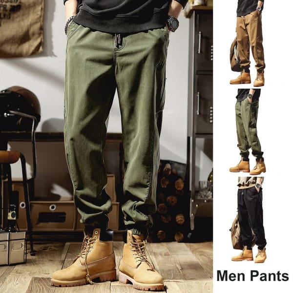 Casual Men Trousers Men's Fall Spring Cargo Pants with Ankle-banded Design Elastic Waist Multiple Pockets for Outdoor Work