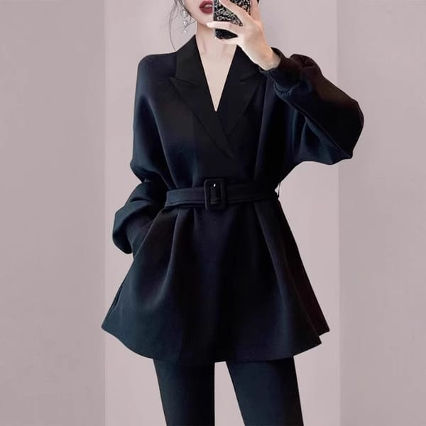Oversized suit collar jacket Women's sweater Spring Autumn Winter black top  winter clothes women  LOOSE