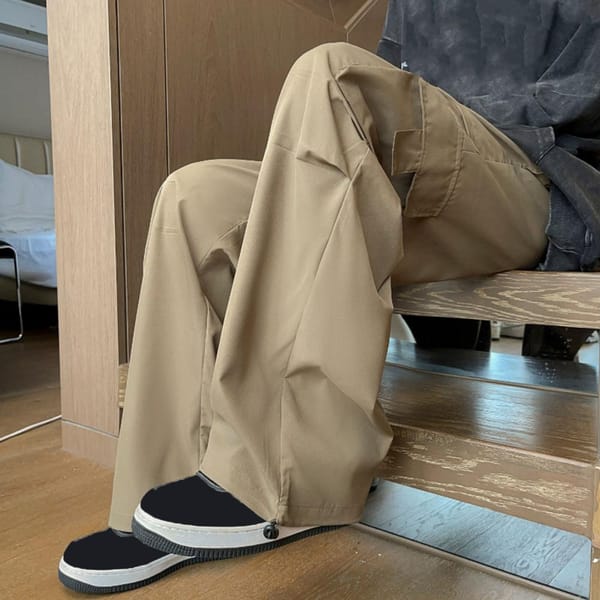 Men Elastic Waist Pants Solid Color Loose Fit Trousers Stylish Men's Cargo Pants with Multiple Pockets Elastic for Streetwear