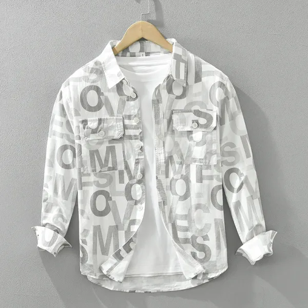2024 New Casual Letter Print Shirts for Men Fashion Turn-down Collar Long Sleeve Shirt Men's Clothing