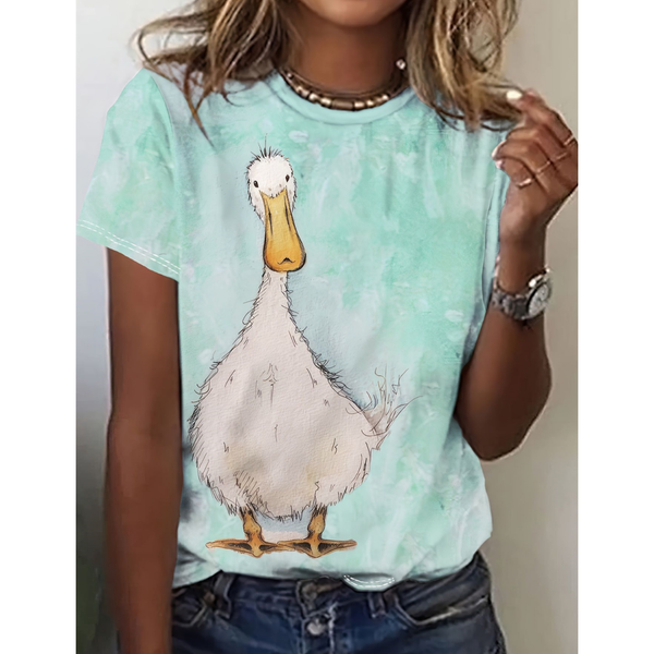 Funny Animal Duck Women's T-Shirt Print T-Shirt Cartoon Cute Animal Harajuku Casual Short Sleeved Top Oversized Female Clothing