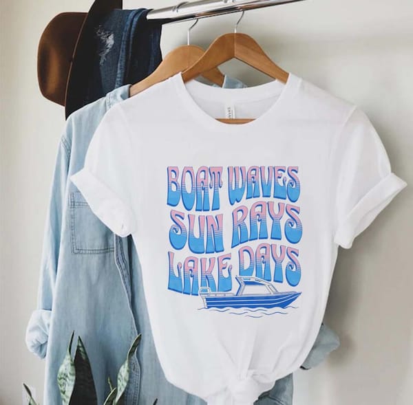 Fashion T-Shirt Lake Days Printed Short Sleeved Women's Summer Basic Cute And Versatile Casual Top Beach Vacation O-Neck T-Shirt