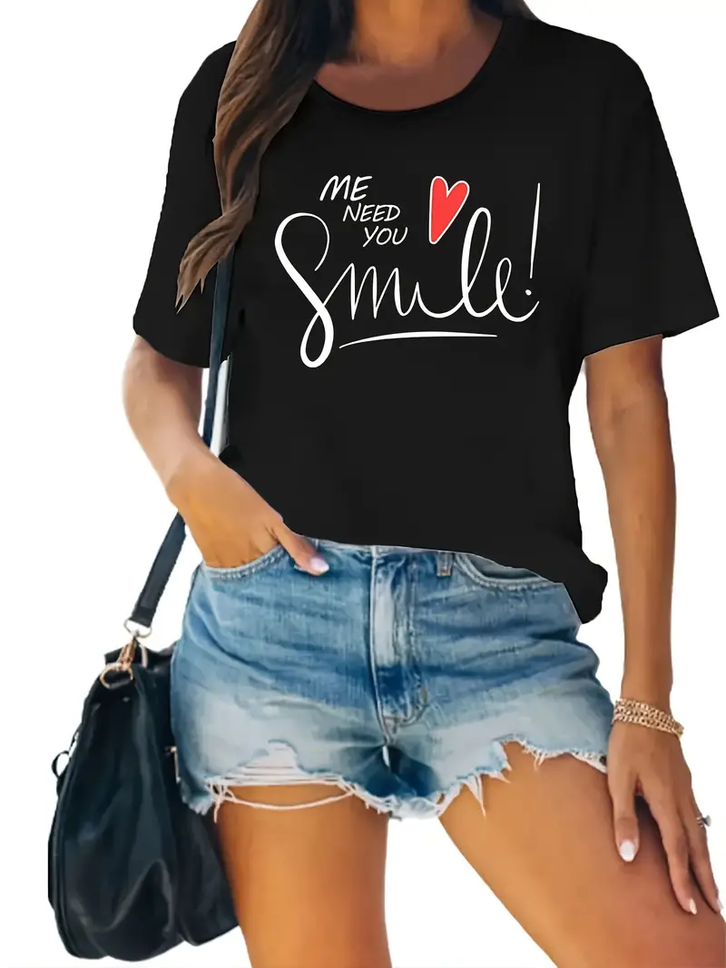Smiling Letter Love Fashion Printed Women's T-shirt Summer Women's O-neck Short Sleeve Street Trendy T-shirt