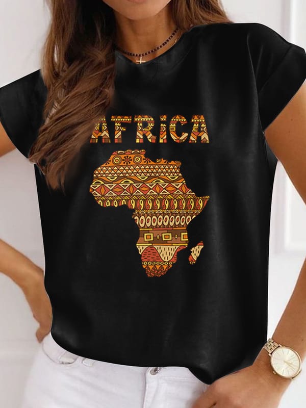 Summer Fashion New African Fun Women's Casual Short Sleeve T-Shirt Round Neck Loose Summer White Black T-Shirt