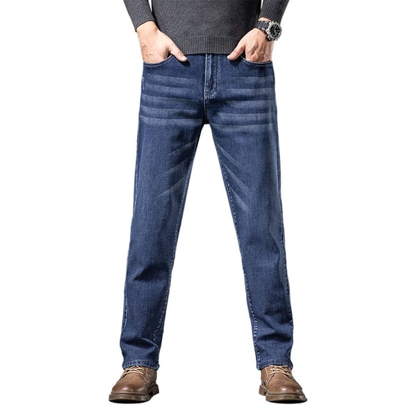 Spring Autumn loose straight fatty trousers trousers middle-aged plus size stretchy jeans men's Blue trousers 48 jeans men