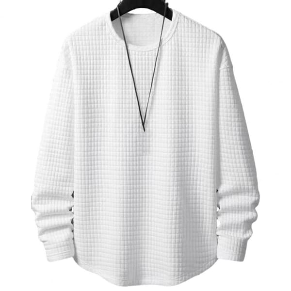 Men Sweatshirt Long Sleeve Men Top Men's Waffle Texture Round Neck Sweatshirt Warm Pullover for Fall Winter Sports