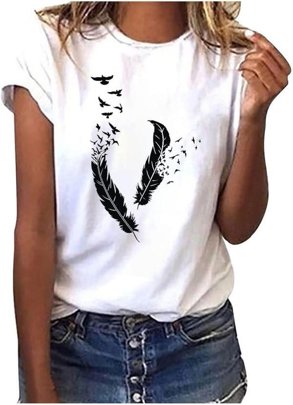 Women's Sunflower Print Casual Loose Round Neck Short Sleeve T Shirt Long Sleeve Undershirt for Women