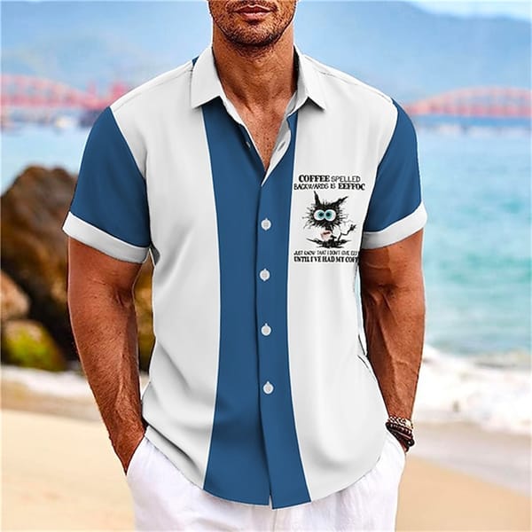 Hawaiian Shirt For Man 3d Cat Graphic Men's Summer Shirt Oversized Button Male Lapel Short Sleeve Vacation Beach Animal Clothing