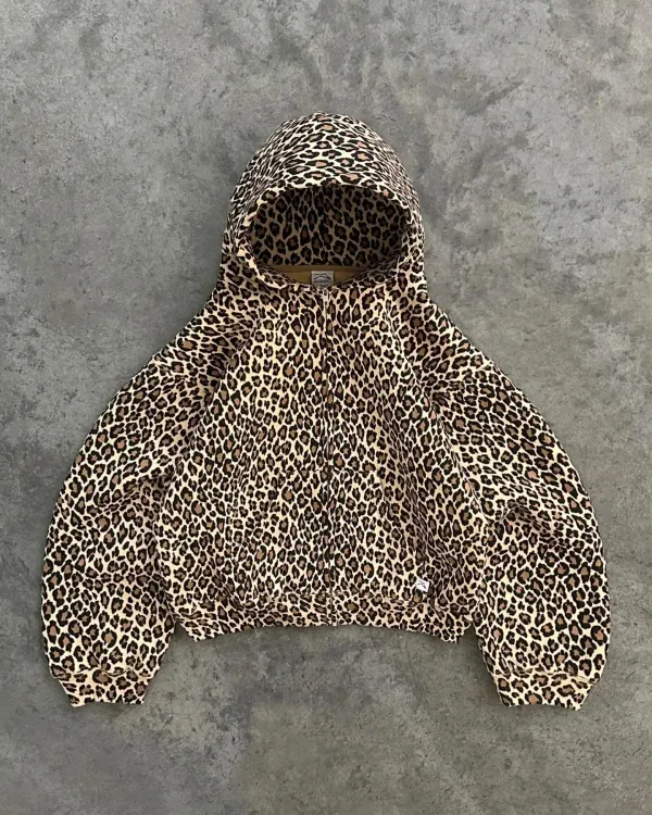Leopard Print Zip Hoodie Y2K Retro Men's Harajuku Hip Hop Zip Sweatshirt High Street Oversized Unisex Hoodie Streetwear