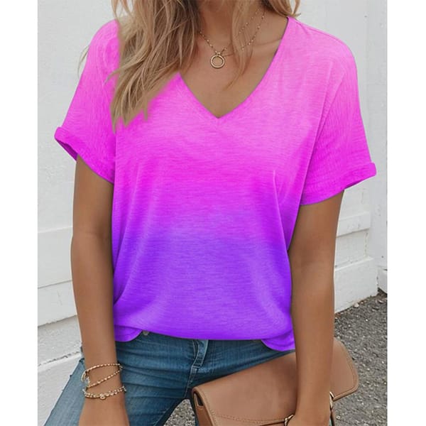 Summer Gradient 3D Printed T-Shirts Women's Casual Fashion Streetwear Short Sleeve V-Neck T Shirt Girl Tees Tops Woman Clothing