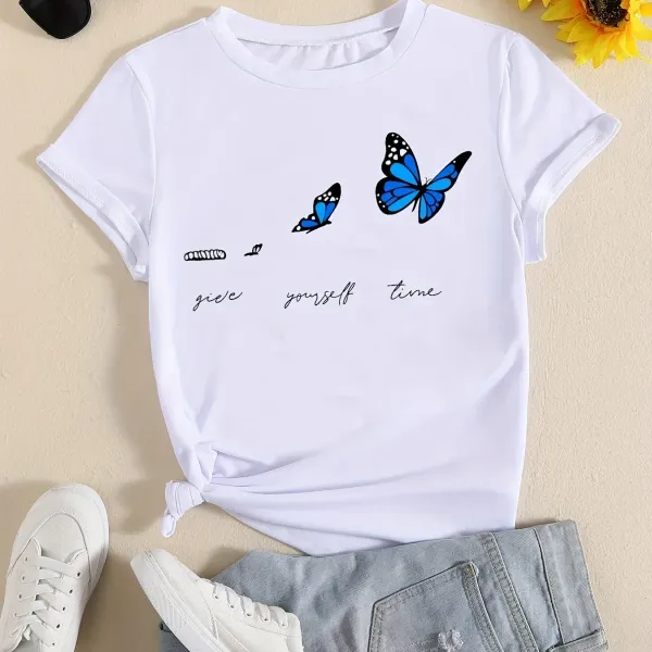 Women T-Shirt Short Sleeve Crew Neck Casual Top for Spring & Summer Women's Clothing Female Tops Tees