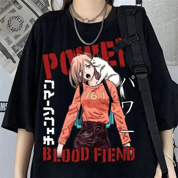 2024 Japanese Anime Chainsaw Fashion Pattern Printed T-shirt Women's Cotton Casual Round Neck Harajuku Model T-shirt