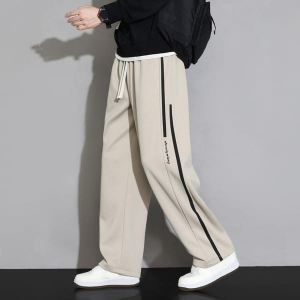 Elastic Waist Straight Leg Pants Loose Fit Wide Leg Trousers Men's Wide Leg Drawstring Sweatpants Soft for Comfortable