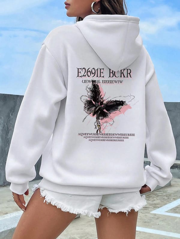Black Butterfly Printing Hoodies Women'S Autumn Warm Fleece Hoodie Fleece Crewneck Comfortable Hoody Casual Oversize Top Female
