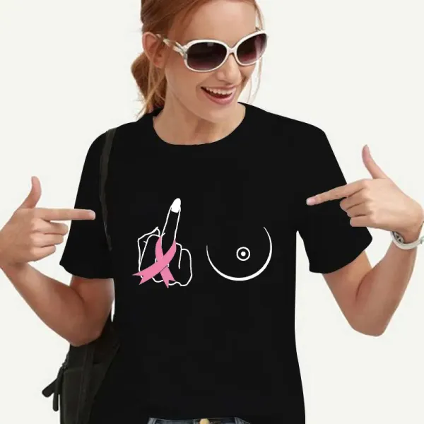 Middle Finger Breast Cancer Shirt for Women Clothing Warrior Shirt Motivational T-shirts Short Sleeve Tee Shirt Women's Clothes