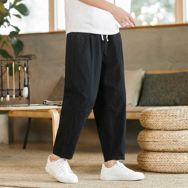 2023 Summer Men's Trousers Cotton Linen Fashion Casual Pants  Breathable Loose Shorts Straight Pants