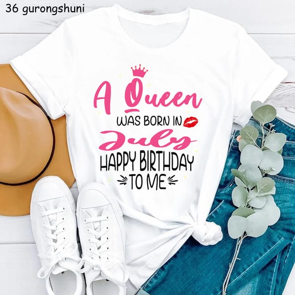 Women'S Clothing Birthday Gift Tshirt Femme A Queen Was Born In June/July Letter Print T-Shirt Femme Harajuku Shirt Summer Tops
