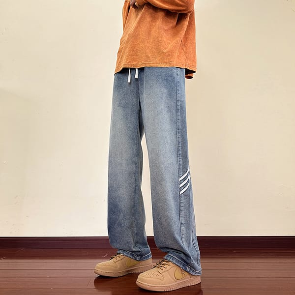 2024 American style casual high-quality jeans solid color pants loose washed denim wide leg pants jeans men's jeans