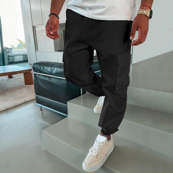 Men Cargo Pants Mid Waist Men Pants Versatile Men's Cargo Pants Elastic Drawstring Waist Multi Pockets Soft Breathable