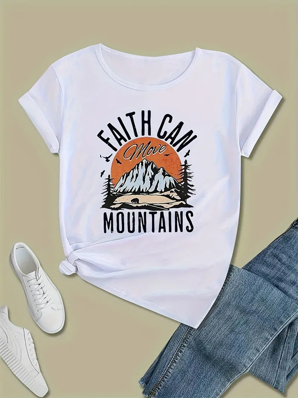 Mountain and Wilderness Printed Letter Women's T-shirt Summer Fashion Short sleeved T-shirt Top Printed O-neck Casual T-shirt Wo