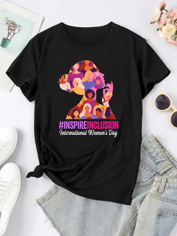 International Women's Day Print Sports Tee, Short Sleeves Round Neck Casual Workout T-shirt Top, Women's Activewear