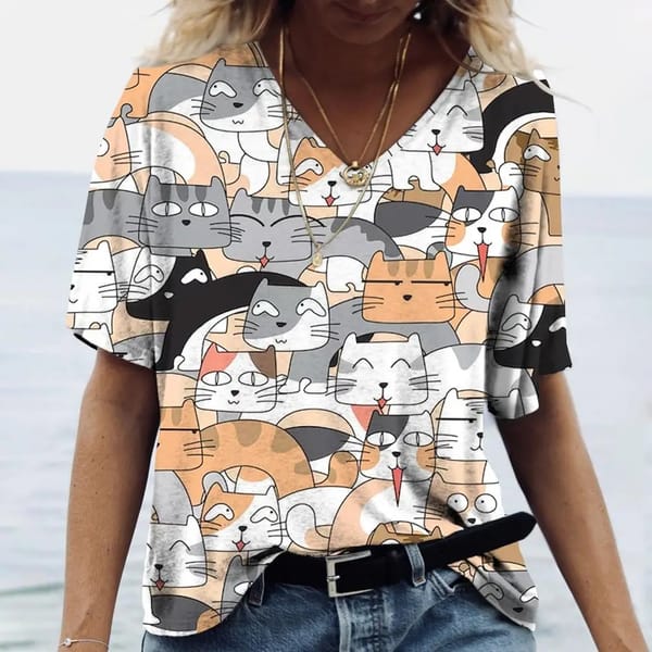 Women's T-shirt Cat With Rich Expressions Print  Niche Design Harajuku Casual Short Sleeved Top Plus Size Women's Clothing