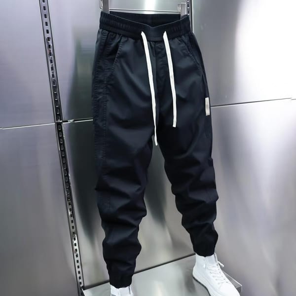 Men Workwear Trousers Comfortable Men's Drawstring Pants with Elastic Waist Ankle-banded Design Casual Pockets Soft for Simple