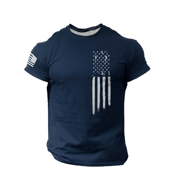 O Blouse Neck T-shirt Short Printed Sleeves Flag Men's Distressed Men's blouse Flag Print Loose Fashion Casual Men's Shirts