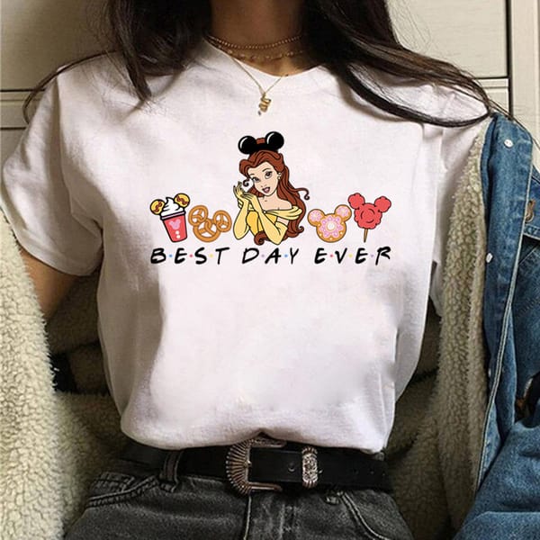 Harajuku Best Day Ever Disney Clothes Women Tshirt Princess Women's Sumer Clothes Short Sleeve T-shirts Female Tops