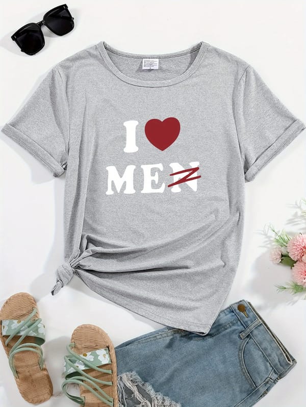 Women's Casual Round Neck T-Shirt, Comfortable Fashion Top, Trendy Sportswear, Simple Style, Tee With "I Love Me" Print