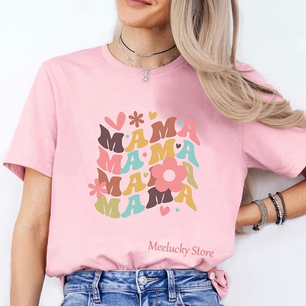 Mama pattern printed cartoon illustration women's T-shirt, gentle and generous summer short sleeved