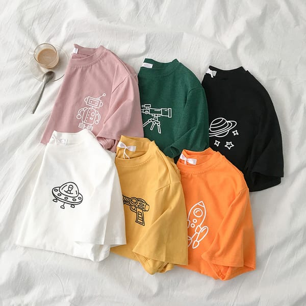 Women's Short Sleeve T Shirt Loose funny printed Round Neck T-Shirt Women Tee for Female White O-Neck Bottoming Shirt streetwear