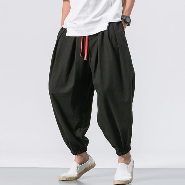 Elastic Waist Drawstring Pants Loose Trousers Men's Baggy Deep Crotch Harem Trousers with Drawstring Elastic Waist for Plus