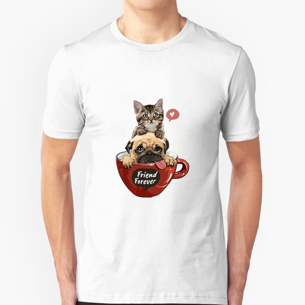 Cute cartoon kitten and puppy print fashion Harajuku casual summer men's and women's all-purpose short-sleeved T-shirt