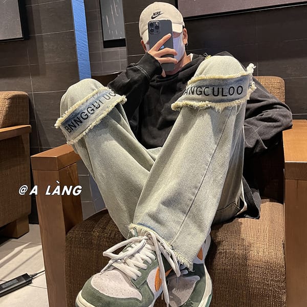 Denim Trousers Men's Spring and Autumn American Style Vintage Fashion Brand Ins Loose Straight Tube Ulzzang High Street Pants
