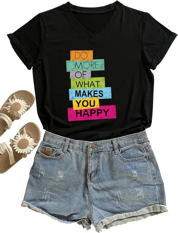 summer tops men clothing DANVOUY Women's V-Neck Graphic Shirt Funny Short Sleeve Tops