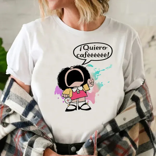 Cartoon Mafalda Clothing Y2k Female Blouse Cute Manga Graphic Tees Amusing Streetwear Tops Summer Clothes Women's Kawaii T-shirt
