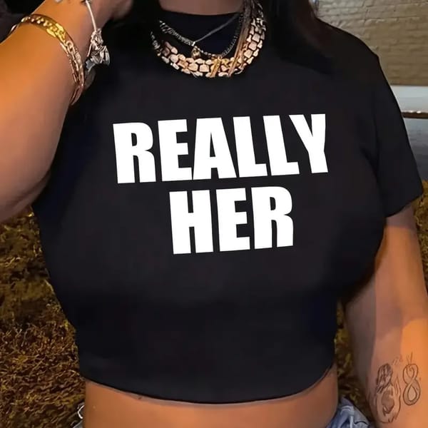 Her Printed Crew Neck T-Shirt Really Her-Camisa De Manga Corta Para Mujer Street Style Tight Navel Top Spring and Summer Women's