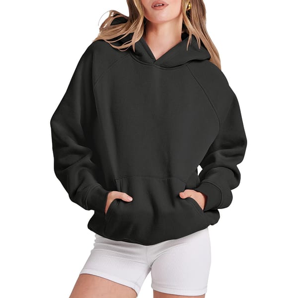 Fashion Pure Color Hoodies Women's Basic Fleece Hooded Sweatshirt Letter Loose Long Sleeve Pockets Female Pullovers Tops
