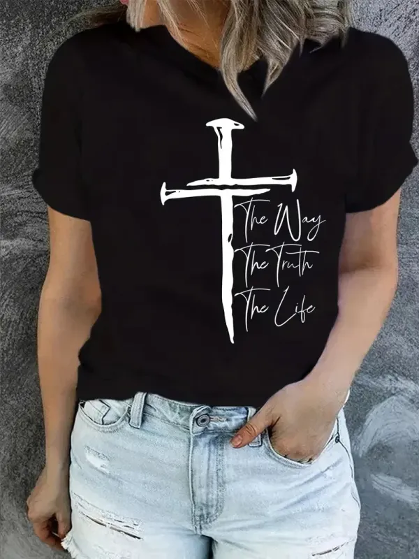 2024 summer tops Love Like Jesus Print T-Shirt, Short Sleeve Crew Neck Casual Top For Summer & Spring, Women's Clothing