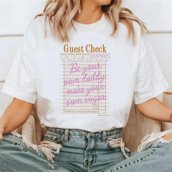 Guest Check Pattern Women's Basic Style Trendy 90s Printed New T-Shirt Fashion Top Fun Summer Casual Style Versatile T-Shirt.