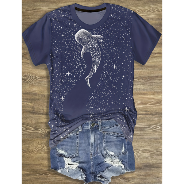 2024 Marine Organism T-Shirt Whale Print Women's T-Shirts Fashion Characters Casual Harajuku Short Sleeve O Neck Female Clothing