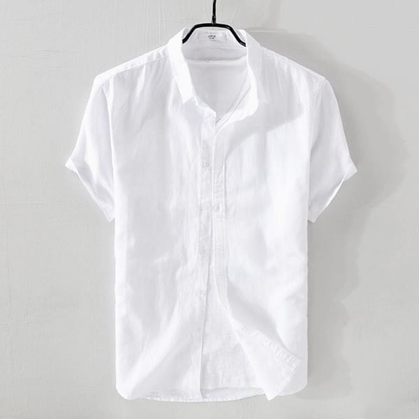 2023 Men's Summer Cotton Linen Short Sleeve Shirt Lapel Casual Youth Linen Shirt