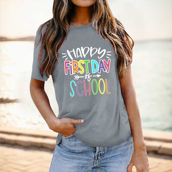 Women's School Season Teacher's Day Tops Tee Casual Versatile Letter Printed T Shirt Summer Loose Fit Crew Neck Tops Tee